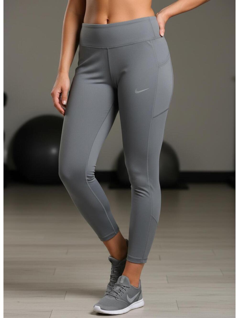 Nike Women's Gray Athletic Leggings with Side Pockets XL